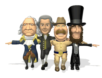 Animated dancing picture of George Washington, Thomas Jefferson, Theodore Roosevelt and Abraham Lincoln